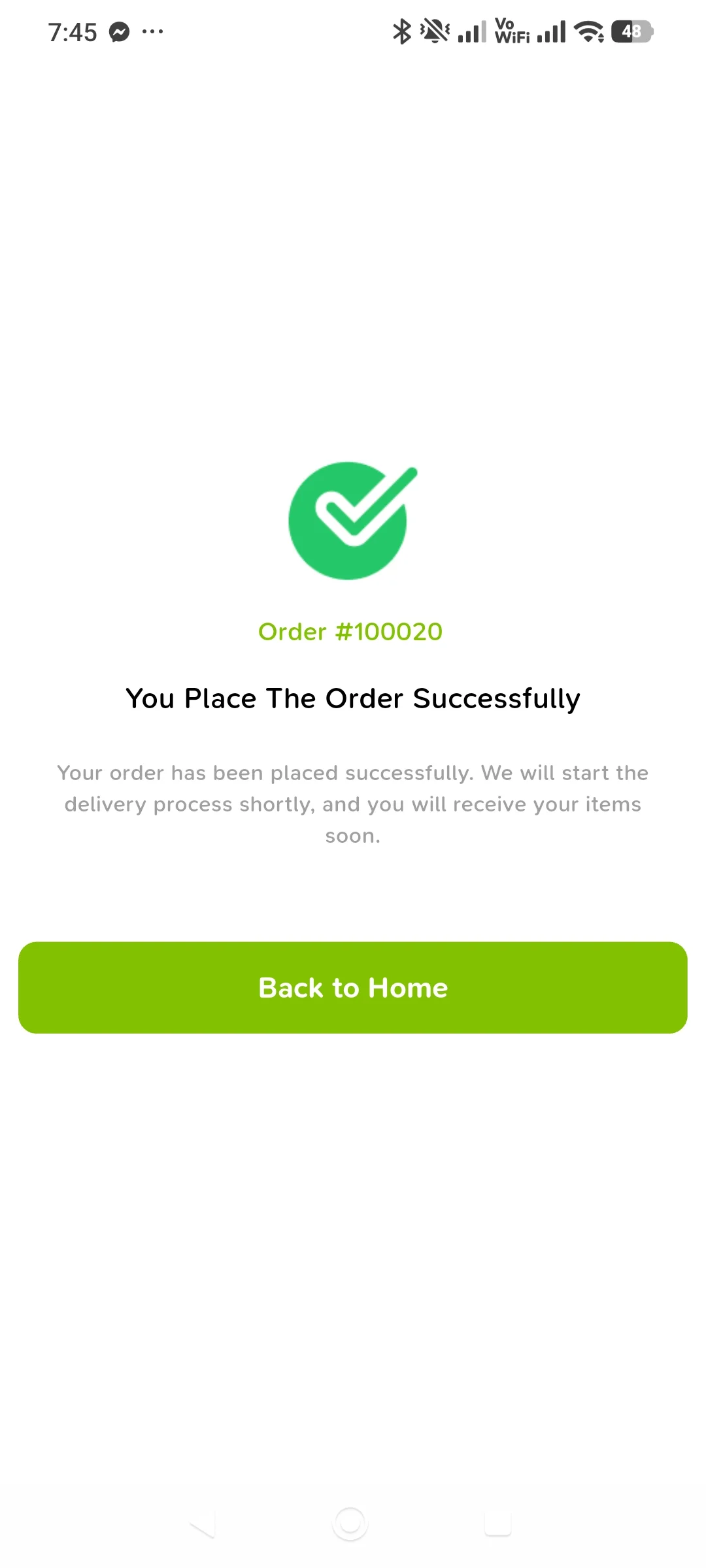 HatidGo app screen: order placed successfully